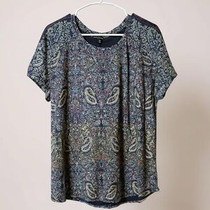 Lucky Brand Navy and Cream Paisley Blouse